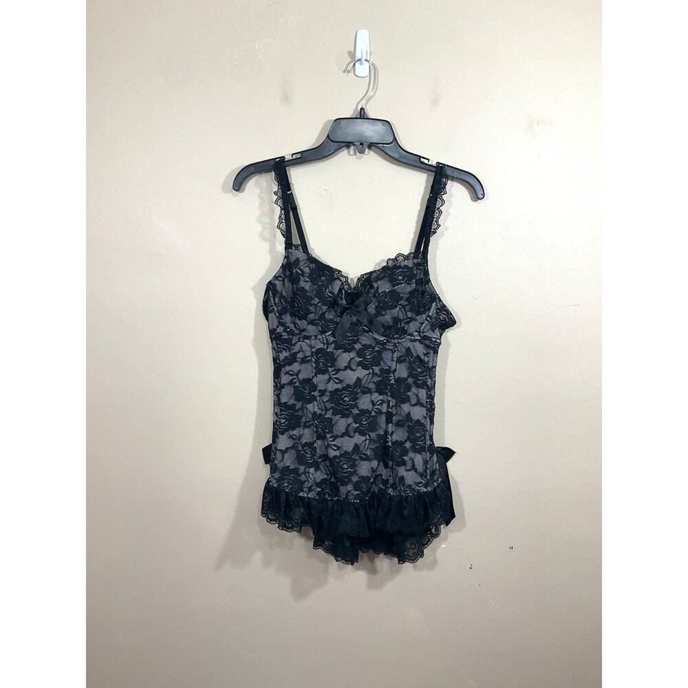 Womens Lace Corset Top L Black Whimsigoth Lingerie Goth Indie Sleaze Coquette